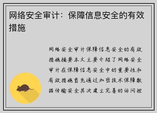 网络安全审计：保障信息安全的有效措施